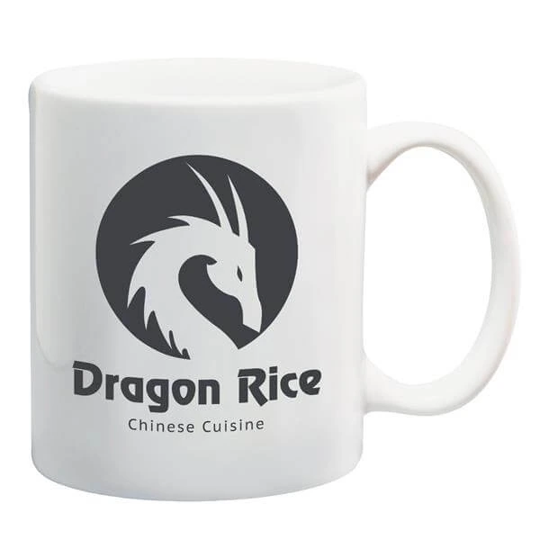 dragon logo on white mug