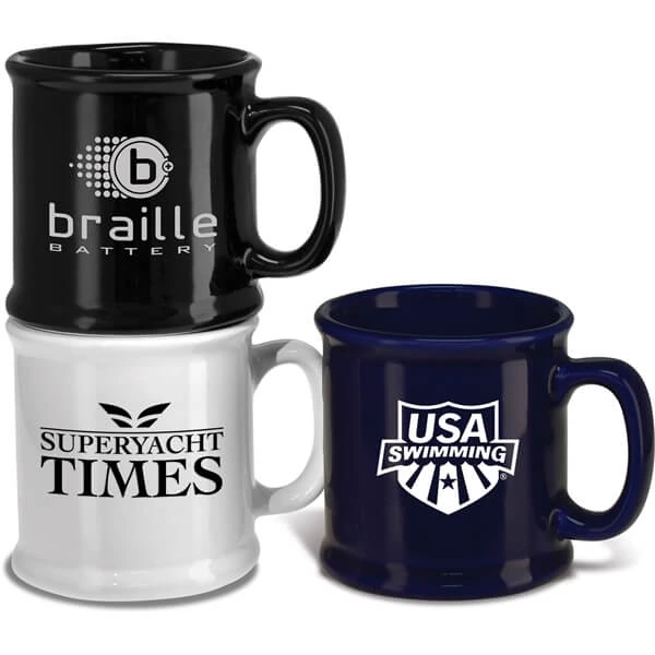 Braille, USA swimming and superyacht times logos on mugs