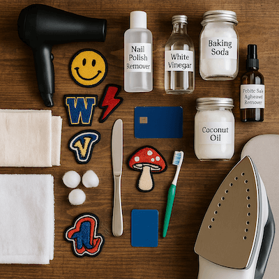 all the tools laid out for removing iron on patch