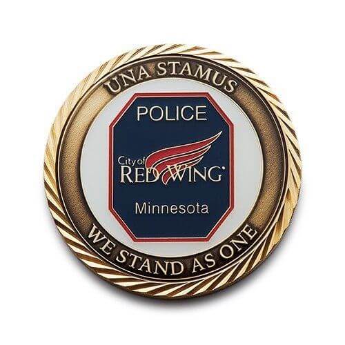 gold plated red wing enamel coin