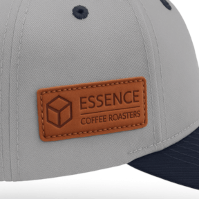 leather label sewn on side of logo hat