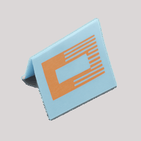 blue and orange custom woven hat label