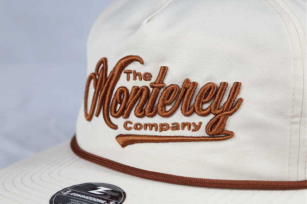 brown 3D embroidery on white rope hat