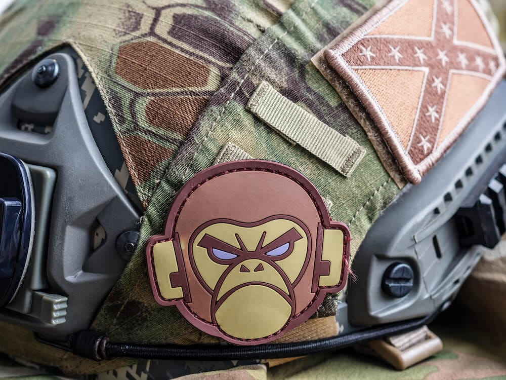 hook and loop patch on army helmet