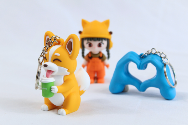 lot of three 3D fully cubic keychains