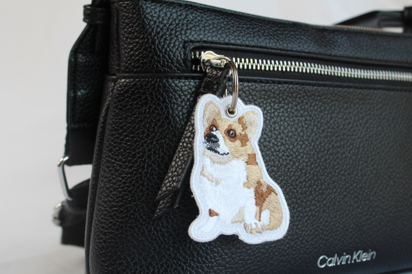 custom embroidered dog keychain on purse