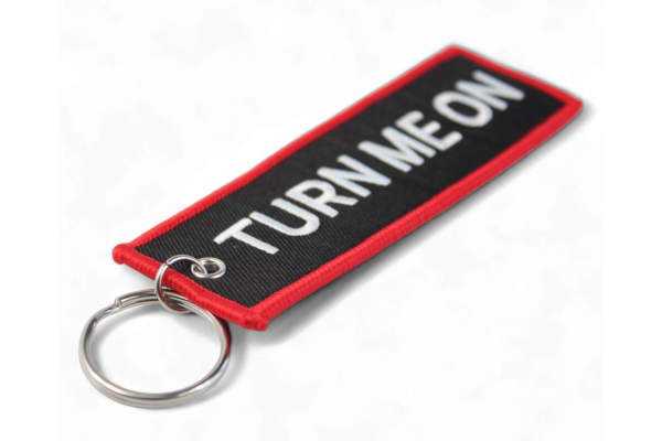 turn me on embroidered keychain
