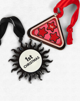 two custom 1st Christmas ornaments with enamel color